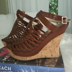 GUESS Cork Platform Leather Wegdes